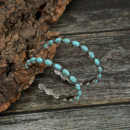 Large Circle C-Shaped Turquoise Earrings