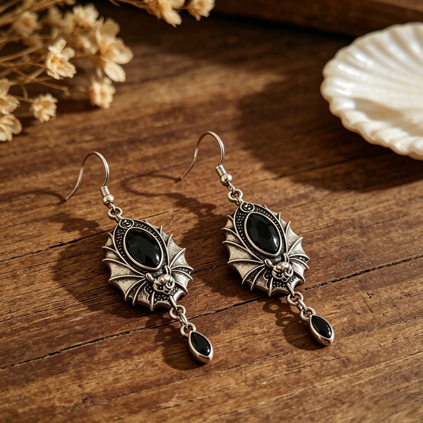 Black Crystal Bat Earrings