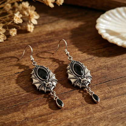 Black Crystal Bat Earrings