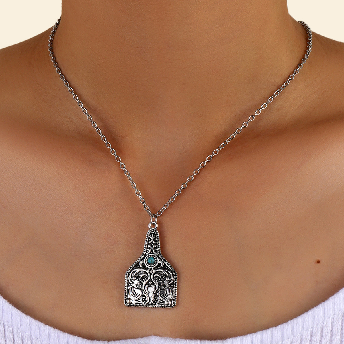 Turquoise Carved Pendant Necklace