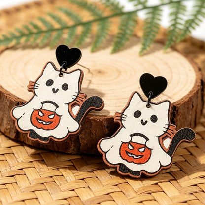 【Halloween Party】Scary Cat Pumpkin Earrings