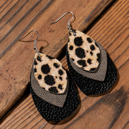 Multi-layered Water-drop Style Leather Earrings