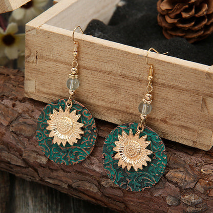 Bohemian Double-Layer Sunflower Earrings
