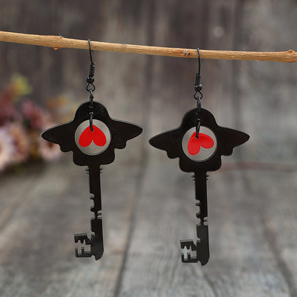 Red Heart Key Hollowed-out Acrylic Earrings