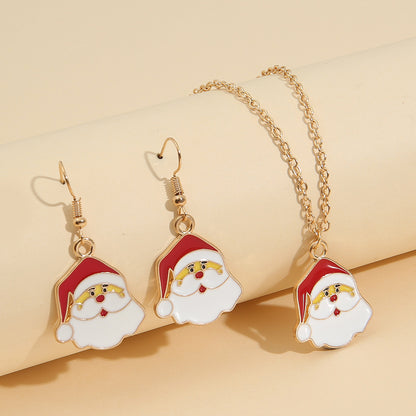 Personalized Cartoon Santa Claus Necklace Earrings Set