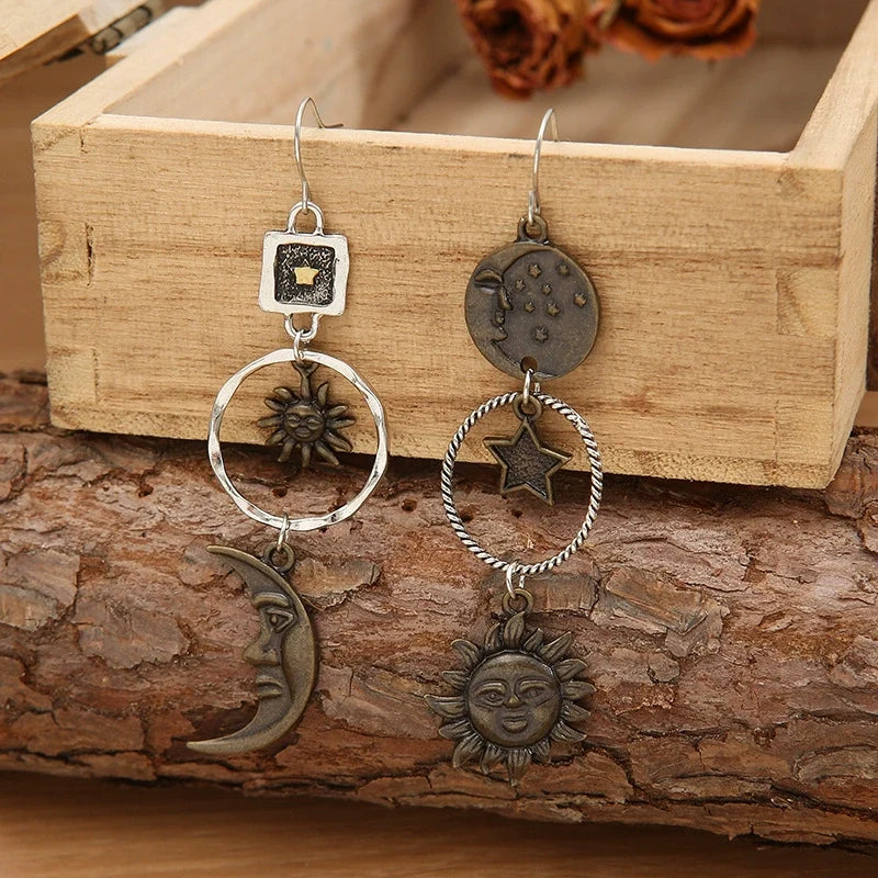 Five-Pointed Star Sun & Moon Earrings