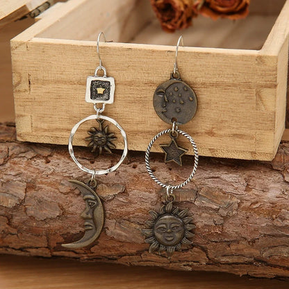 Five-Pointed Star Sun & Moon Earrings