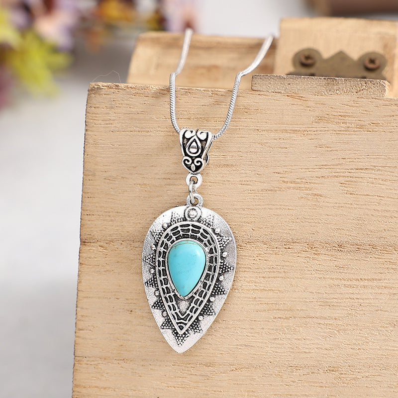 Engraved drop-Shaped Turquoise Necklace