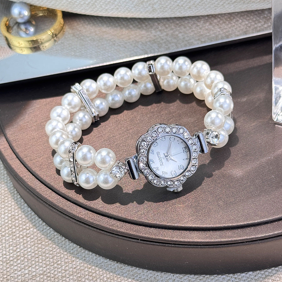 Double-Row Pearl Watch Bracelet