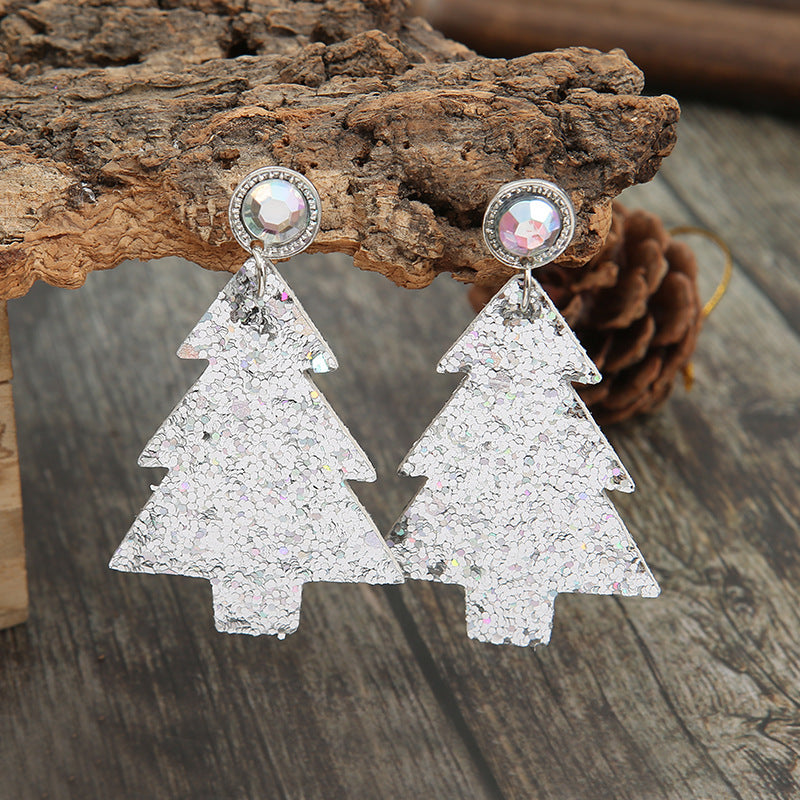 Personalized Sequined Christmas Tree Leather Earrings