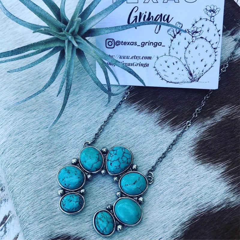U-shaped Water-drop Turquoise Pendant Necklace