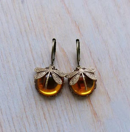 Vintage Moonstone Butterfly Pattern Earrings