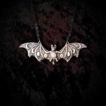 Retro Moon Phase Bat Pendant