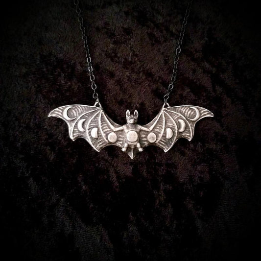 Retro Moon Phase Bat Pendant