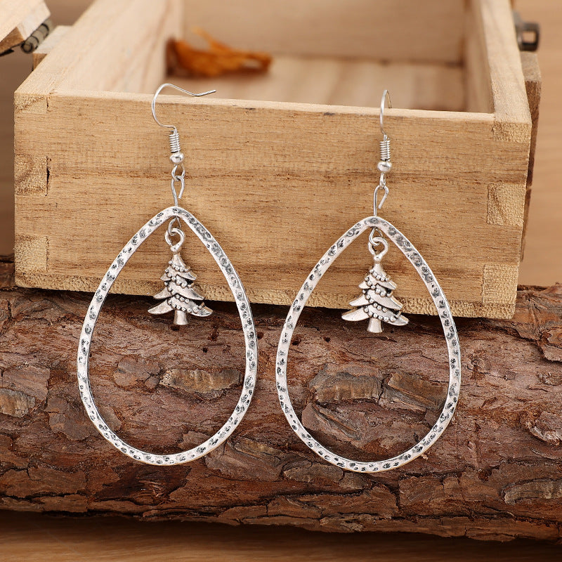 Creative Drop-shaped Hollow Christmas Tree Earrings