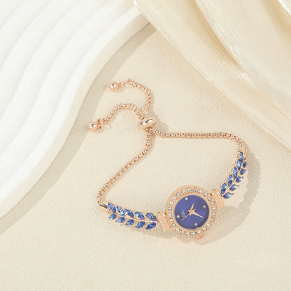 Diamond-encrusted Leaf-shaped Quartz Bracelet Watch