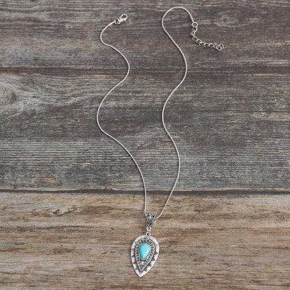 Engraved drop-Shaped Turquoise Necklace