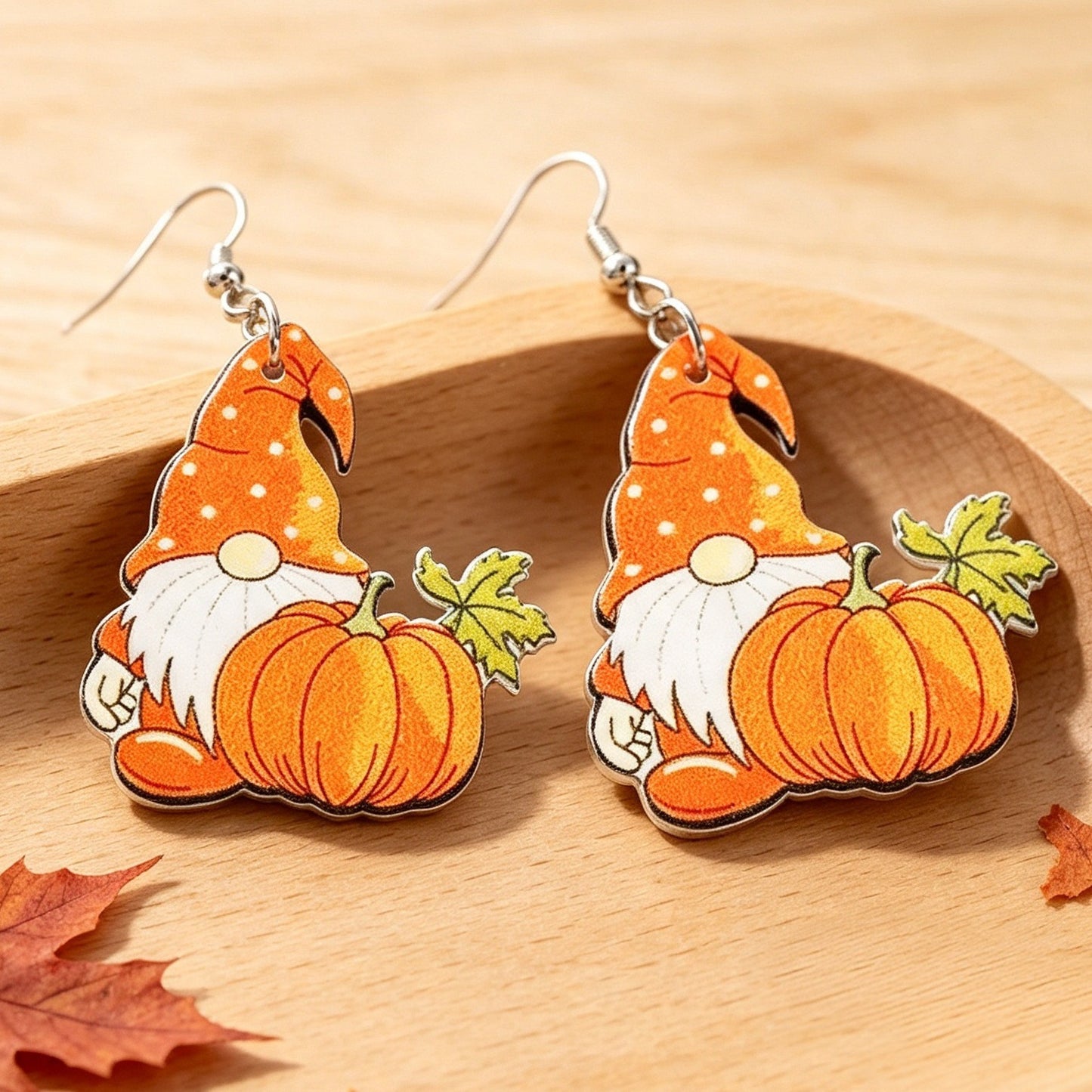 【Halloween Pumpkin Old Man】 Retro Wooden Earrings