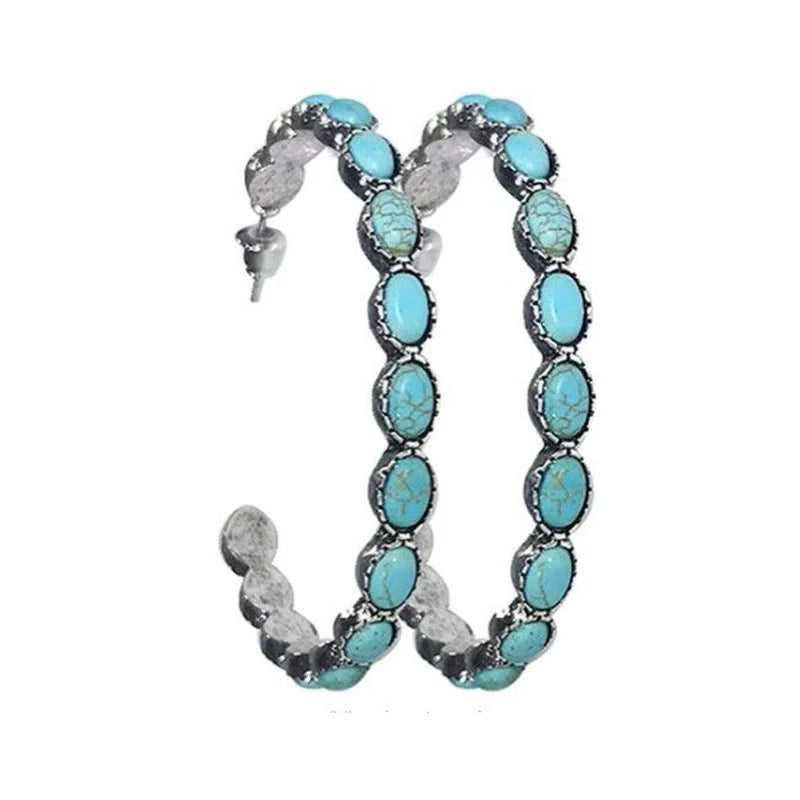 Large Circle C-Shaped Turquoise Earrings