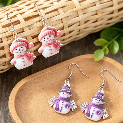 Christmas Cute Snowman Pendant Earrings
