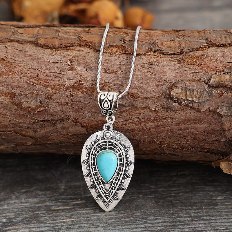 Engraved drop-Shaped Turquoise Necklace