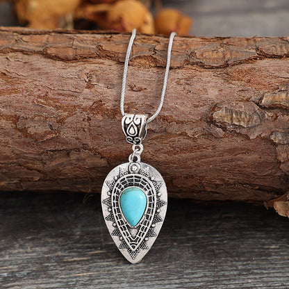 Engraved drop-Shaped Turquoise Necklace
