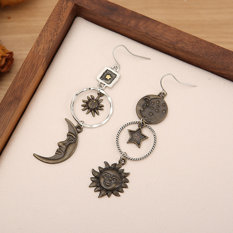 Five-Pointed Star Sun & Moon Earrings