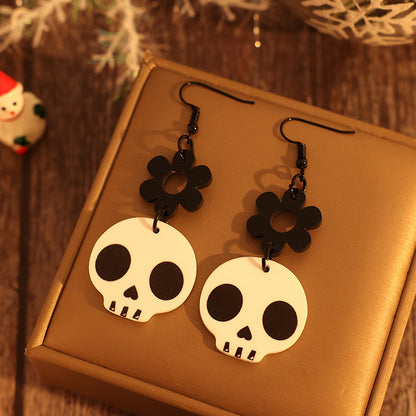 Recessed Flower & Skull-Shaped Earrings
