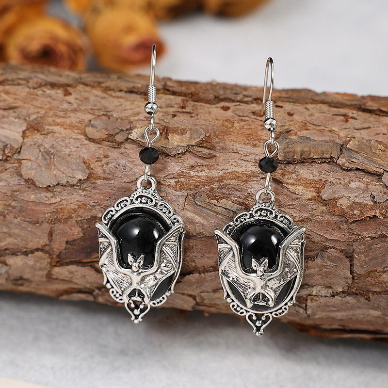 Retro Black Gemstone Spider Earrings