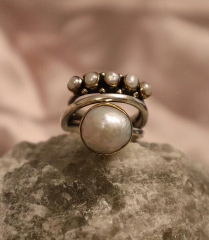 New Large Pearl Open Ring