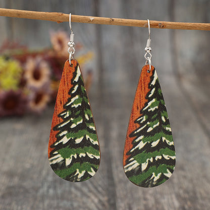 Christmas Tree Creative Wooden Long Earrings