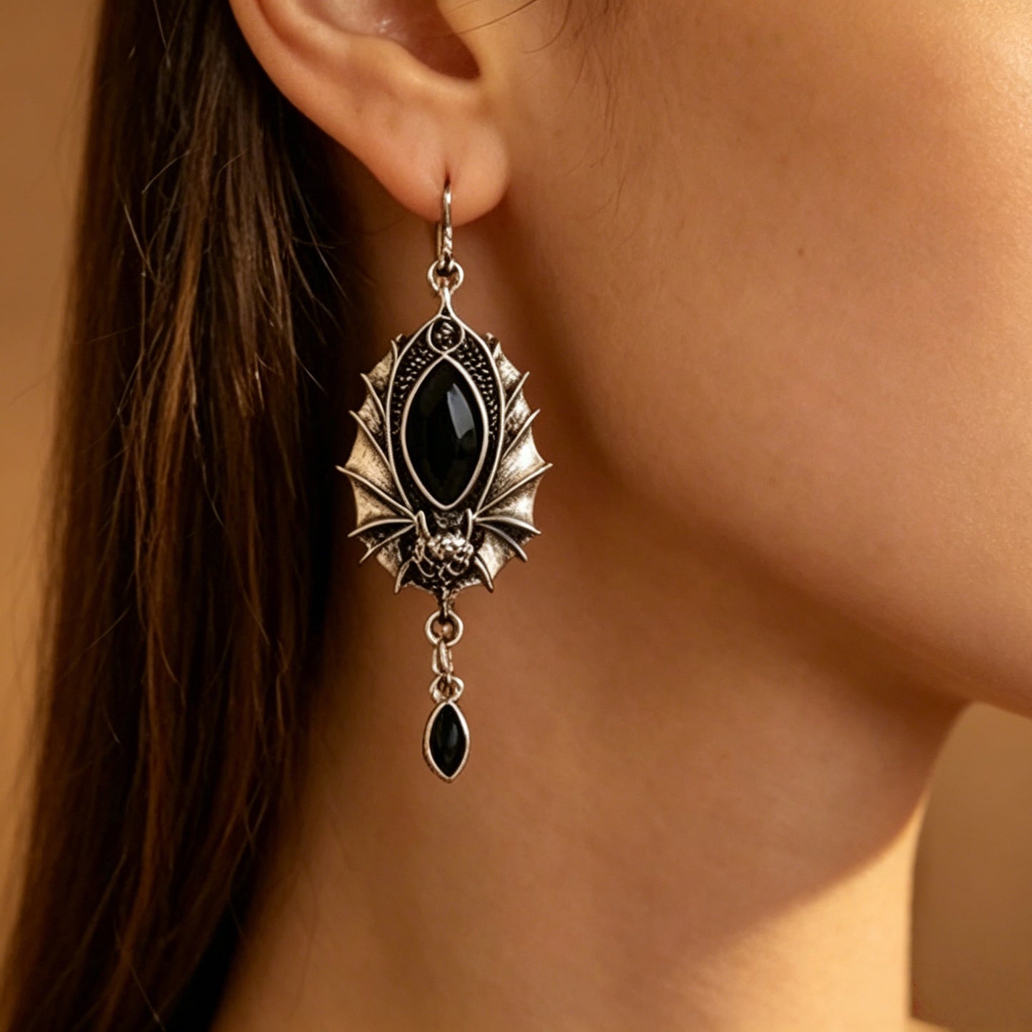Black Crystal Bat Earrings