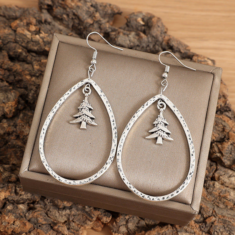 Creative Drop-shaped Hollow Christmas Tree Earrings