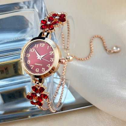 Diamond-Studded Flower-Shaped Colored Watch Bracelet