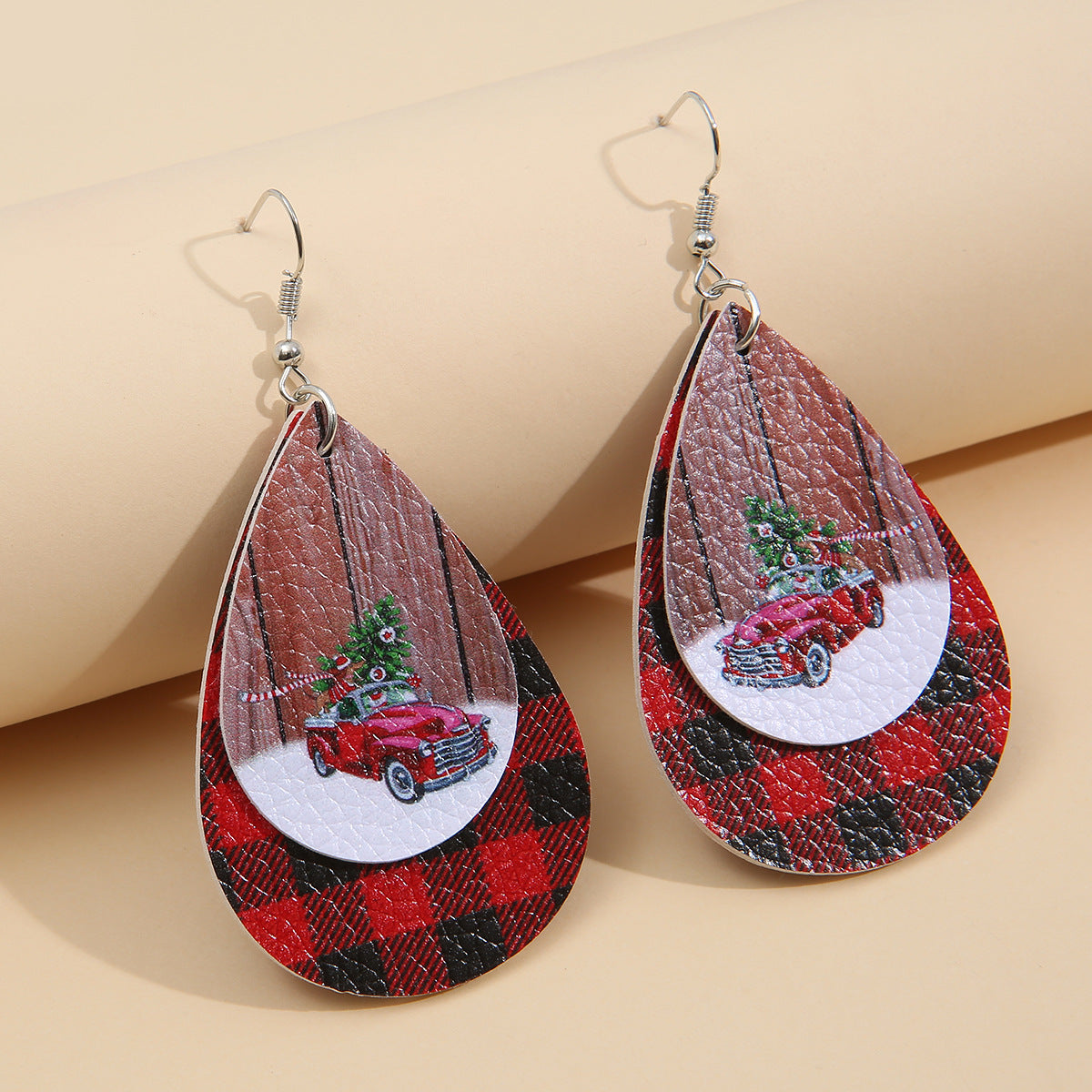 Waterdrop-shaped Christmas Tree Car Earrings
