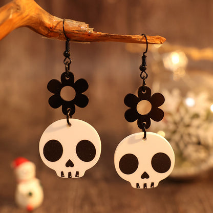 Recessed Flower & Skull-Shaped Earrings