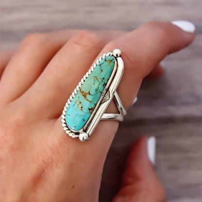 Waterdrop-shaped Turquoise Patterned Ring