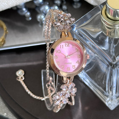 Diamond-Studded Flower-Shaped Colored Watch Bracelet