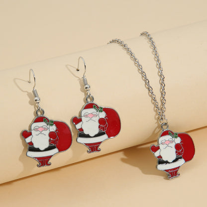 Personalized Cartoon Santa Claus Necklace Earrings Set