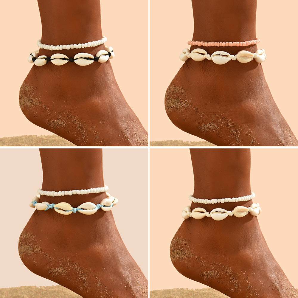 Beach-themed Shell and Rice Pearl Anklet