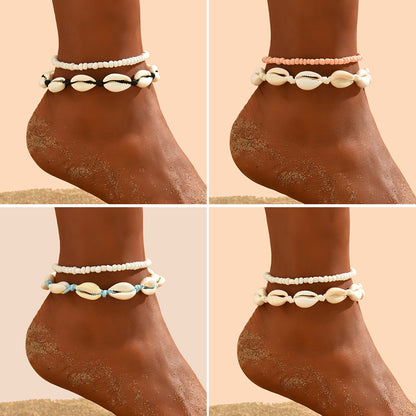 Beach-themed Shell and Rice Pearl Anklet