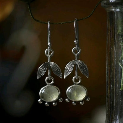 Leaf-Shaped Eat's Eye Stone Earrings
