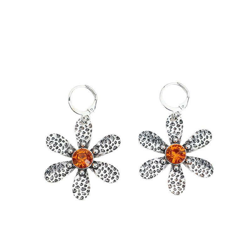 Silver Orange Flower Earrings