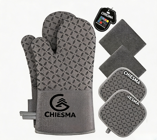 CHIESMA 500°F Heat Resistant Silicone Pot Holders Non-Slip Oven Mitts Thick Padded for Kitchen Cooking Baking Grilling