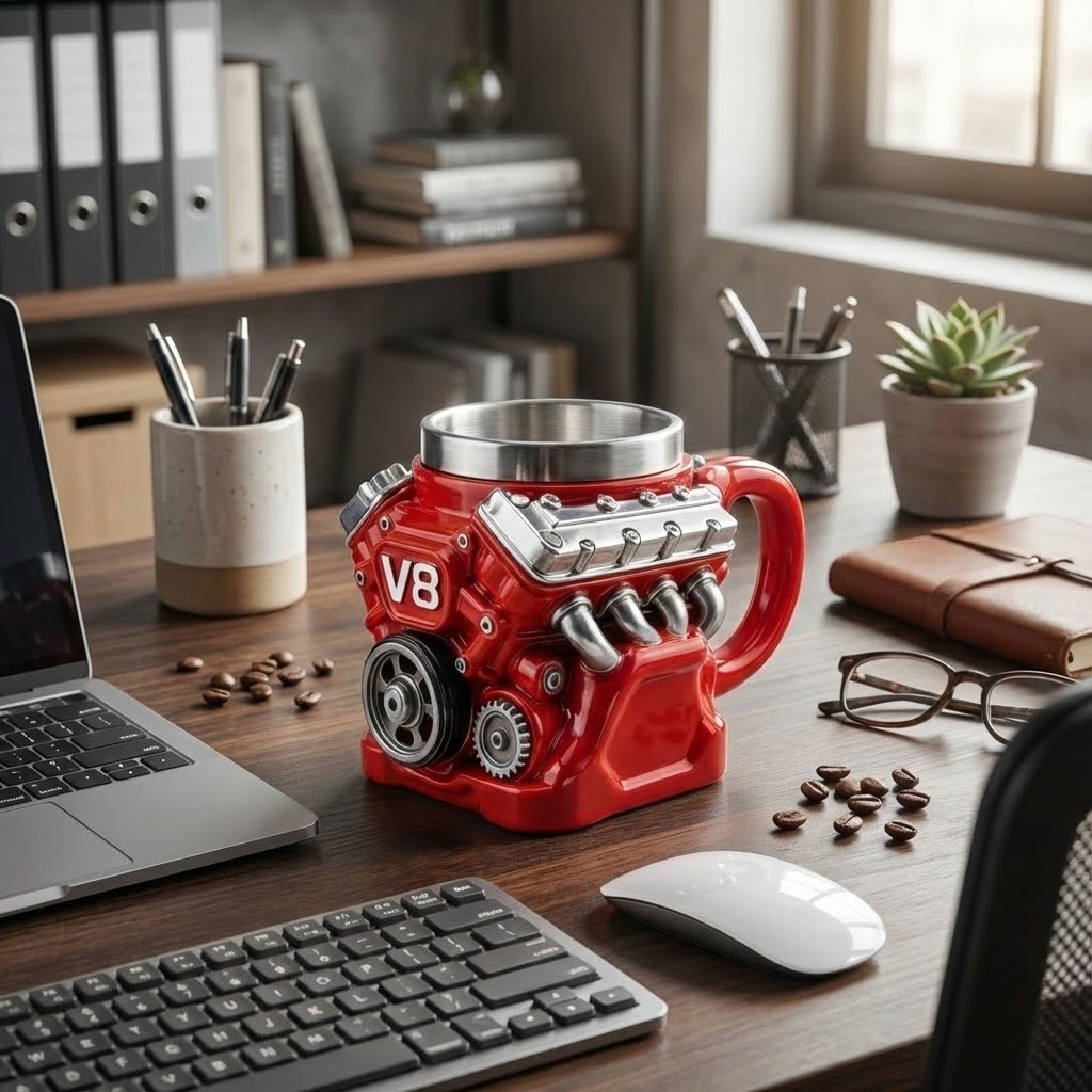 Chiesma V8 Engine Shaped Stainless Steel Mug — Insulated Coffee Cup for Car Lovers