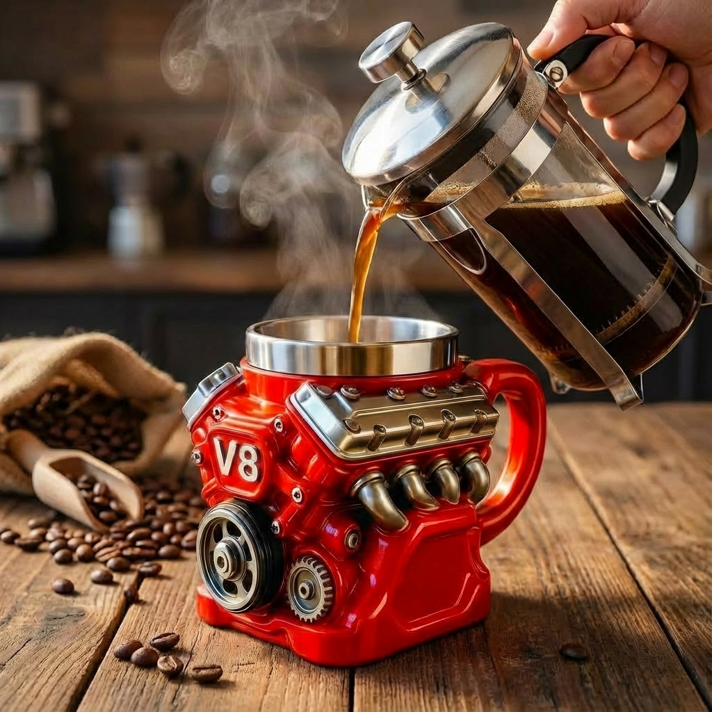 Chiesma V8 Engine Shaped Stainless Steel Mug — Insulated Coffee Cup for Car Lovers