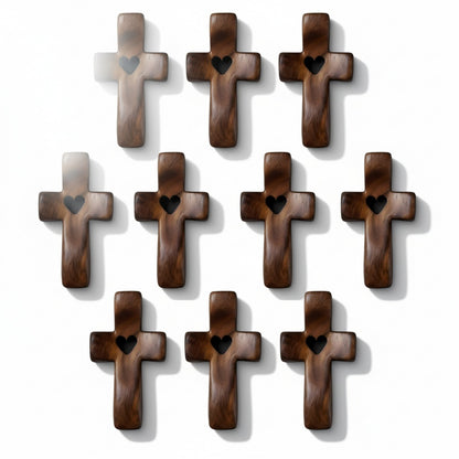 10-Pack Black Walnut Pocket Crosses – Comfort, Prayer & Stress Relief