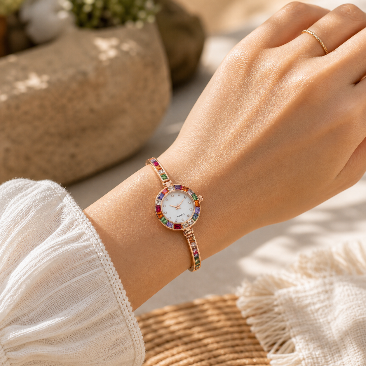 Colored Gemstone Inlaid Watch