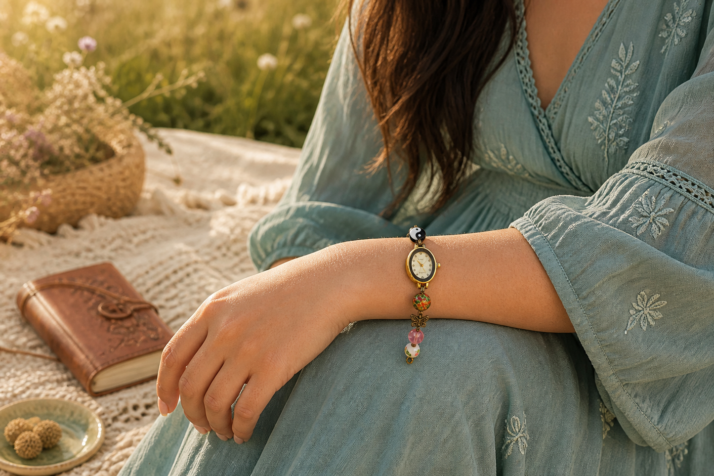 Retro Oval Enamel Bead Bracelet Watch