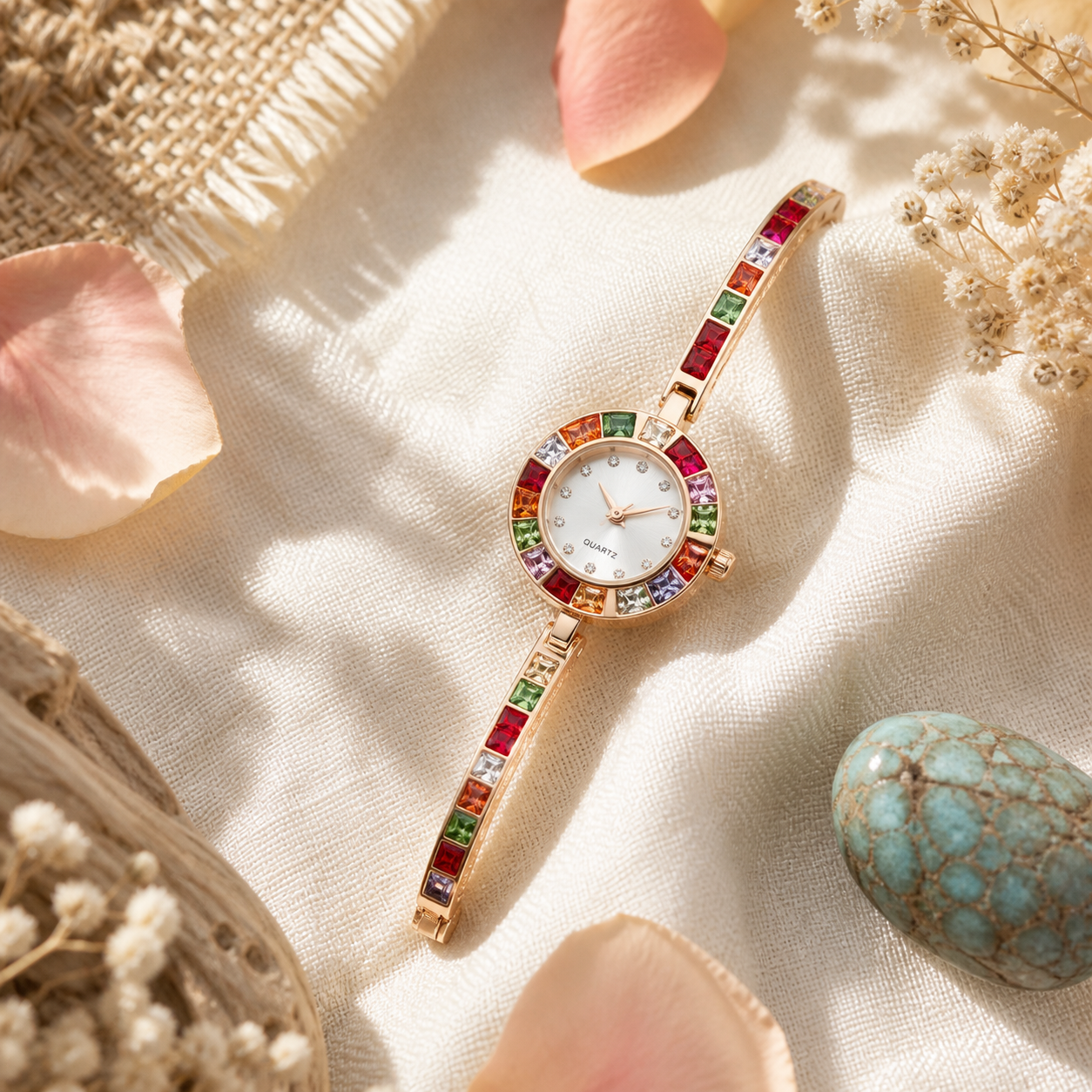 Colored Gemstone Inlaid Watch